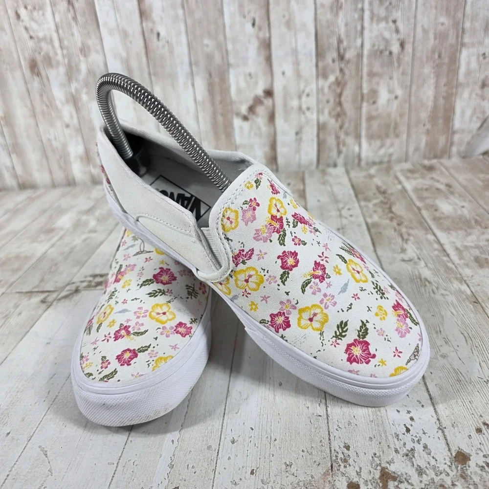 Vans Classic Slip On Floral Tropical White Pink Yellow Sneakers Womens 7 500714